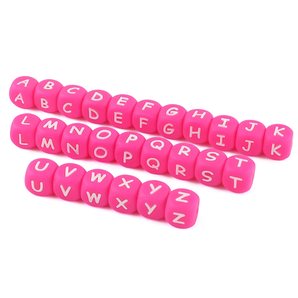 BPA Free 12mm Square Cube Silicone Alphabet Letter Beads for Jewelry Making & Toys