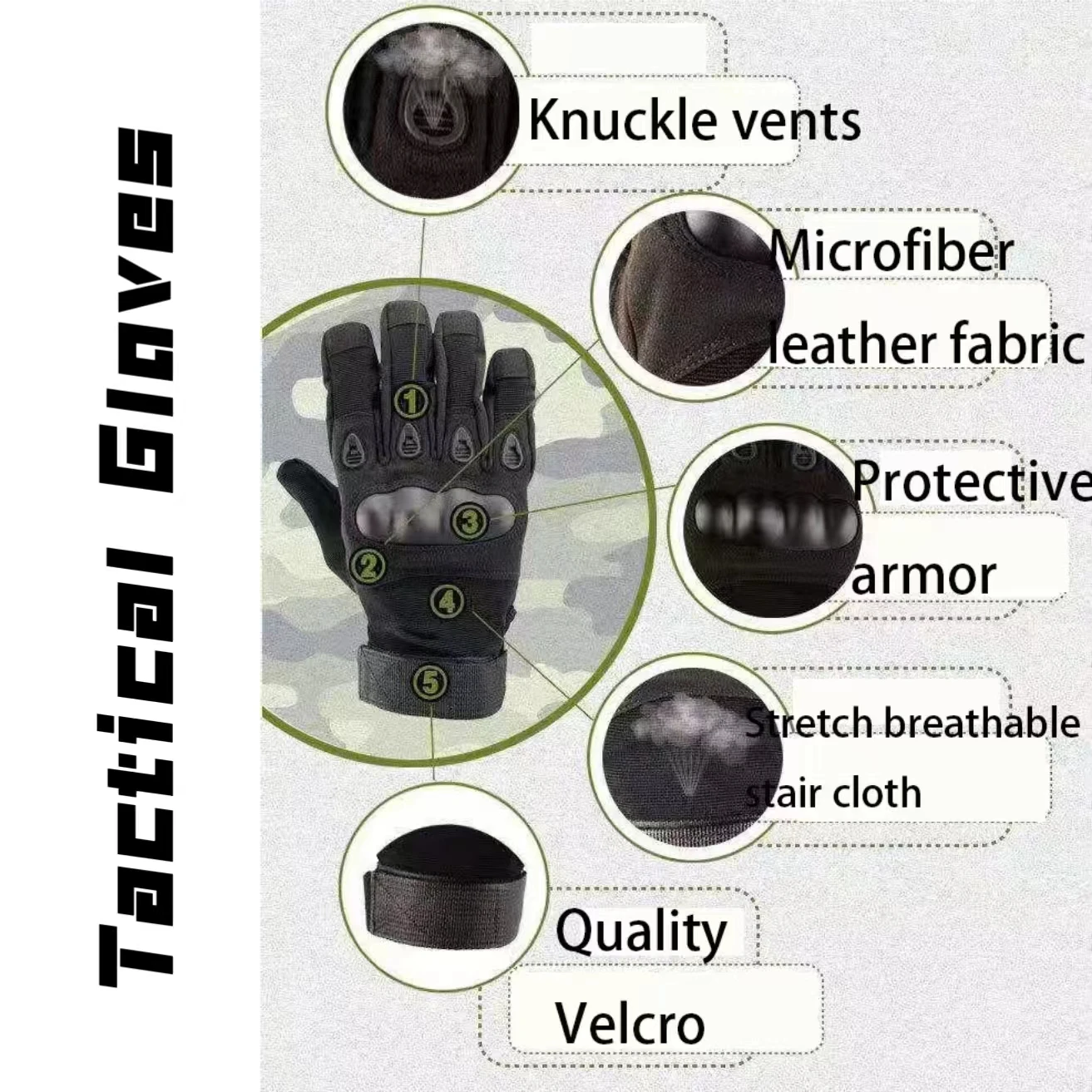 Outdoor Sports Protection Full Finger Tactical Gloves Durable Antiskid Nylon Five-finger gloves