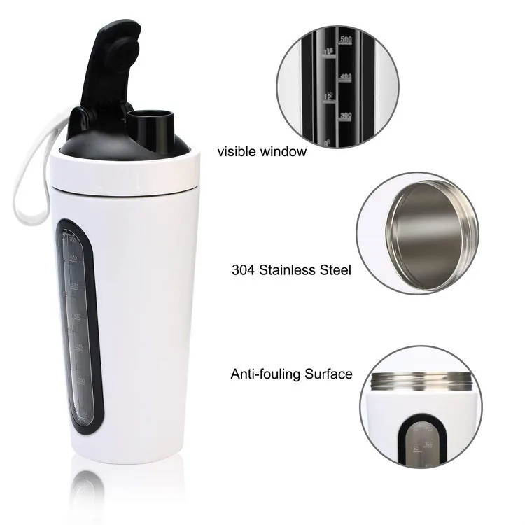 Shaker bottle protein with visible window 304 stainless steel protein bottle shaker