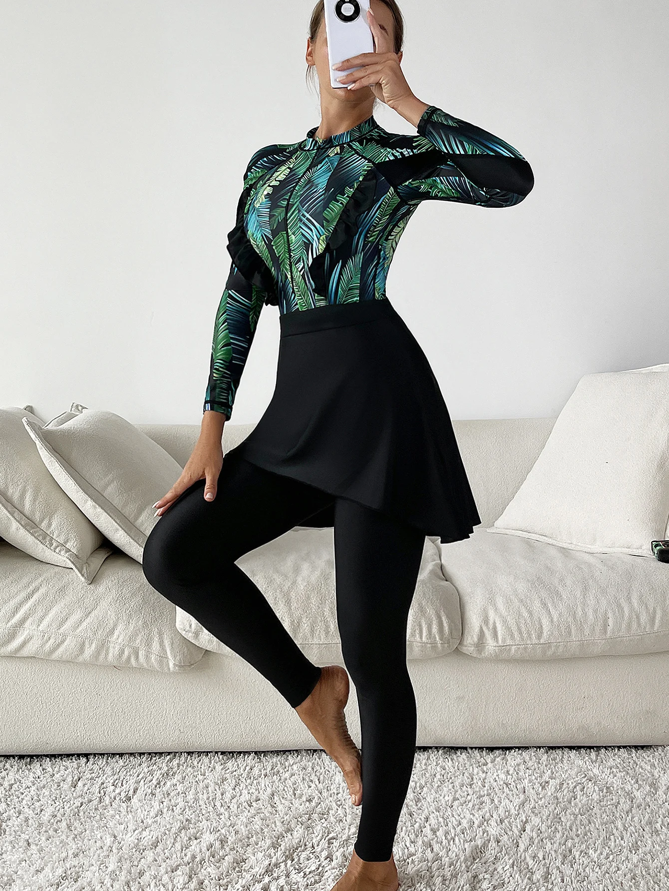 2023 Muslim Burkinis Wear Women 3pcs Modest Printed Long Sleeves Sport Swimsuit Islamic Bathing Suit Muslim Swimwear