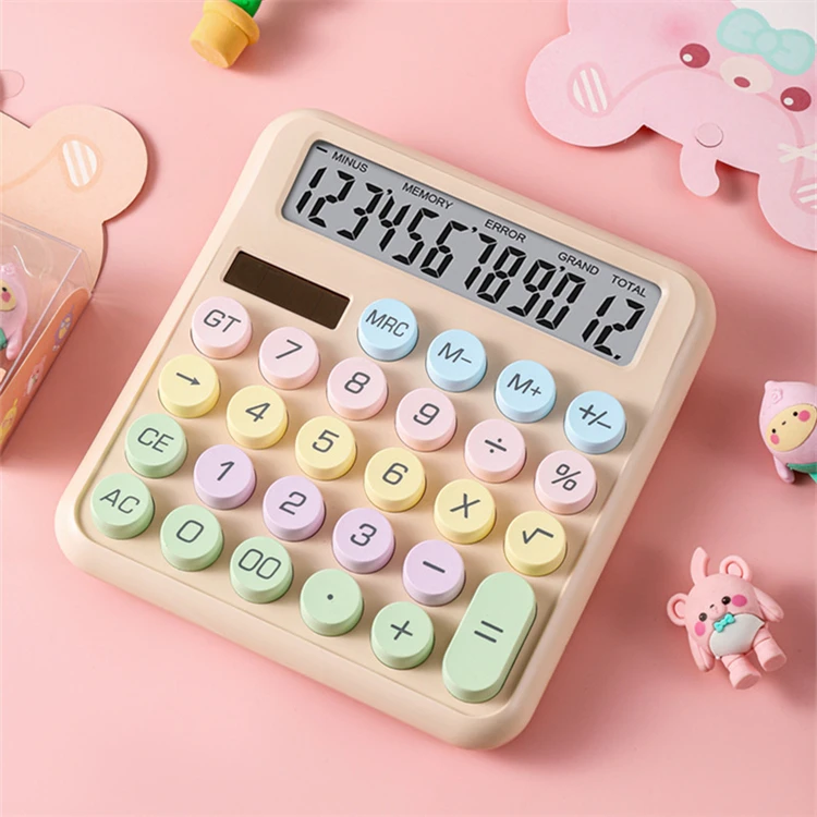 Colorful Macaroon color 12 Digits Large LCD Display Small Desktop Calculator Battery and Solar Dual Power