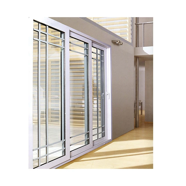 PVC double glass grills type design,balcony sliding door and window