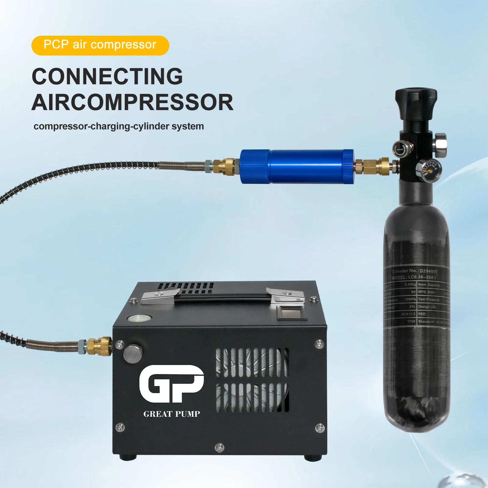 GP High Quality Safety CE Round Bottom High Pressure 0.36L 360cc 4500psi 300bar 30mpa PCP Paintball Game Carbon Fiber Air Tank