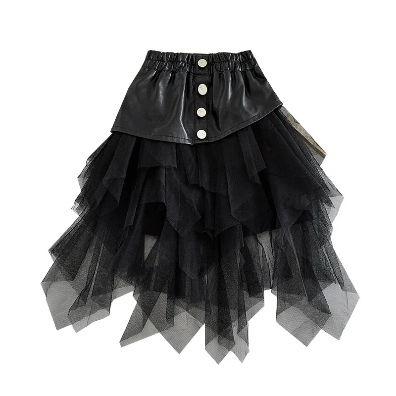
2021 Children wear new autumn winter baby tong net gauze skirt girl PU leather skirt baby clothes for wholesale 