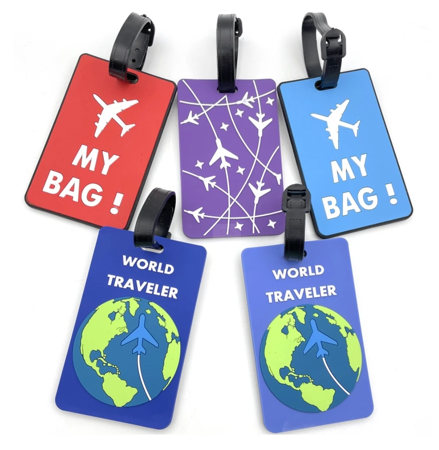 Custom Logo Soft Rubber PVC Suitcase Baggage Tag Name ID Card Labels Luggage Travel Tag