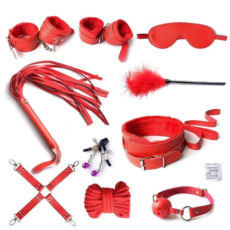 BDSM Bondage Restraint Set Sex Handcuffs Whip Anal Beads Butt Plug Anal Plug Bullet Vibrator Sex Toys for Woman Adult S&M Fetish