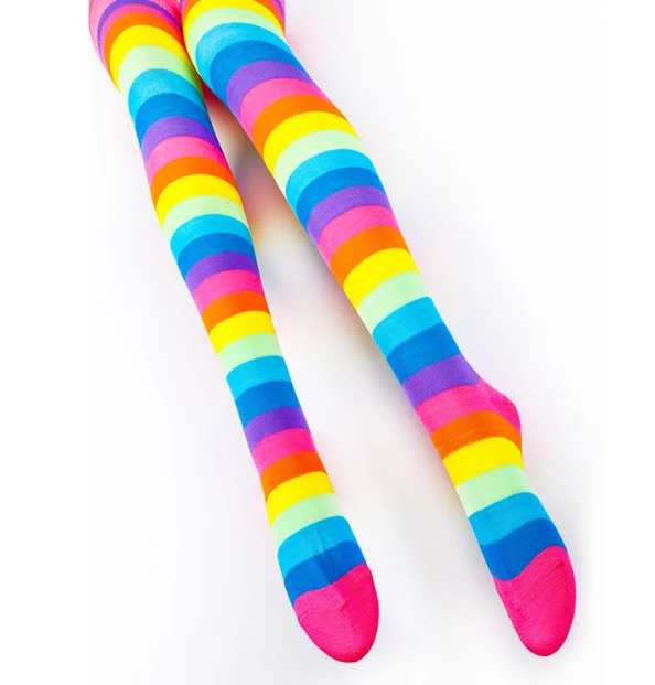 Women knee high stocking rainbow colorful cotton custom logo socks
