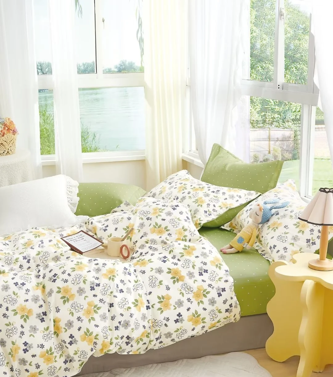 new design western design 100% cotton pigment printed comforter set modern style bed cover 4Pcs plant bed linen for home