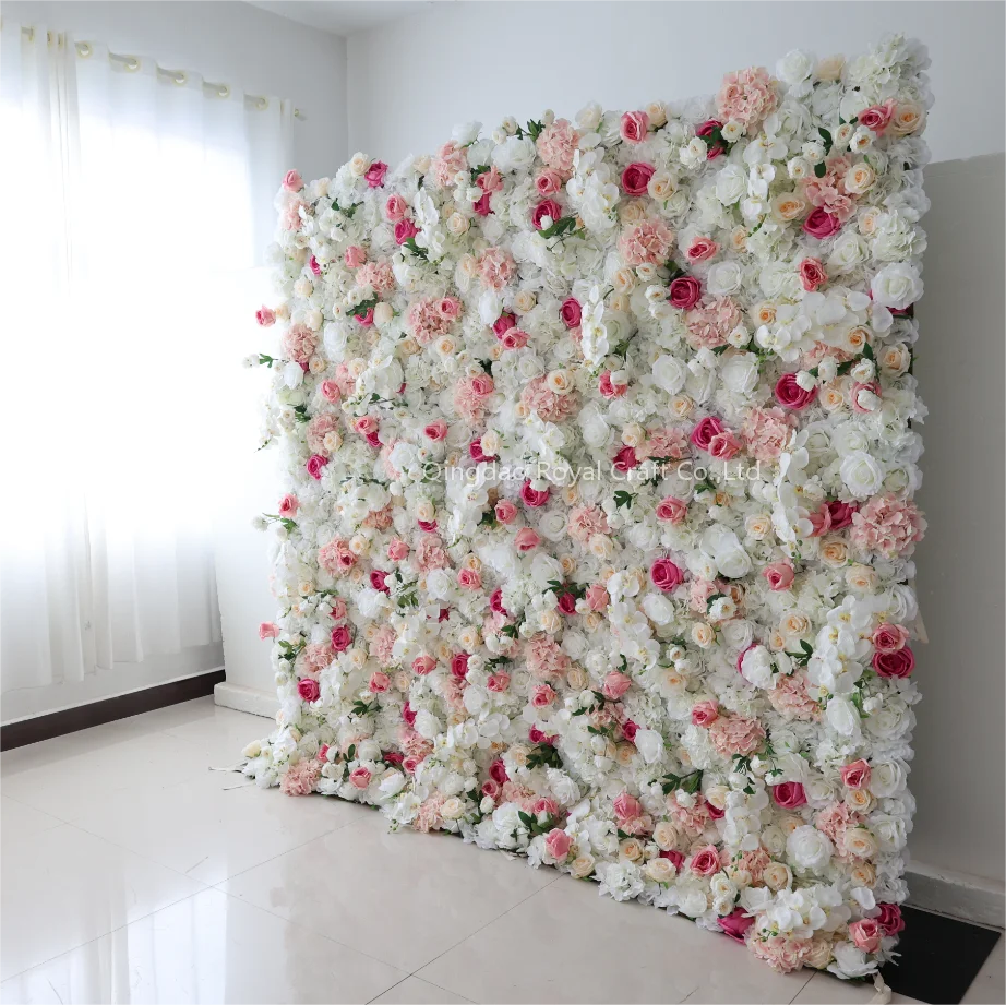 Wholesale Rose Wall Luxury Wedding Flower Wall Decorative 3D Rolled Up Blue Artificial Flower Panels
