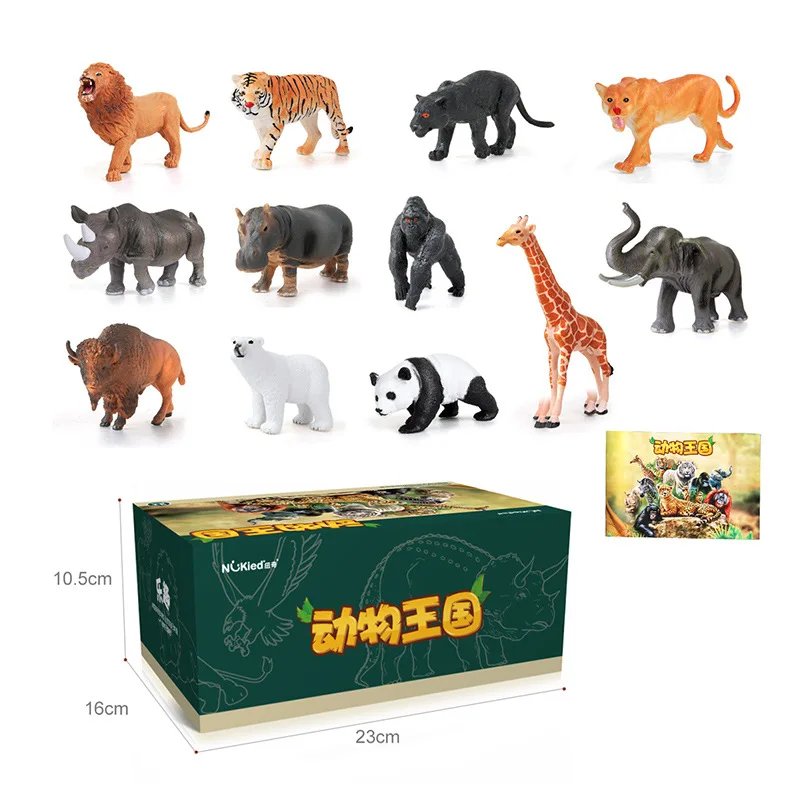 YM-W1809 Simulation farm safari model hand-made lion panda chicken duck goose vinyl building block toy