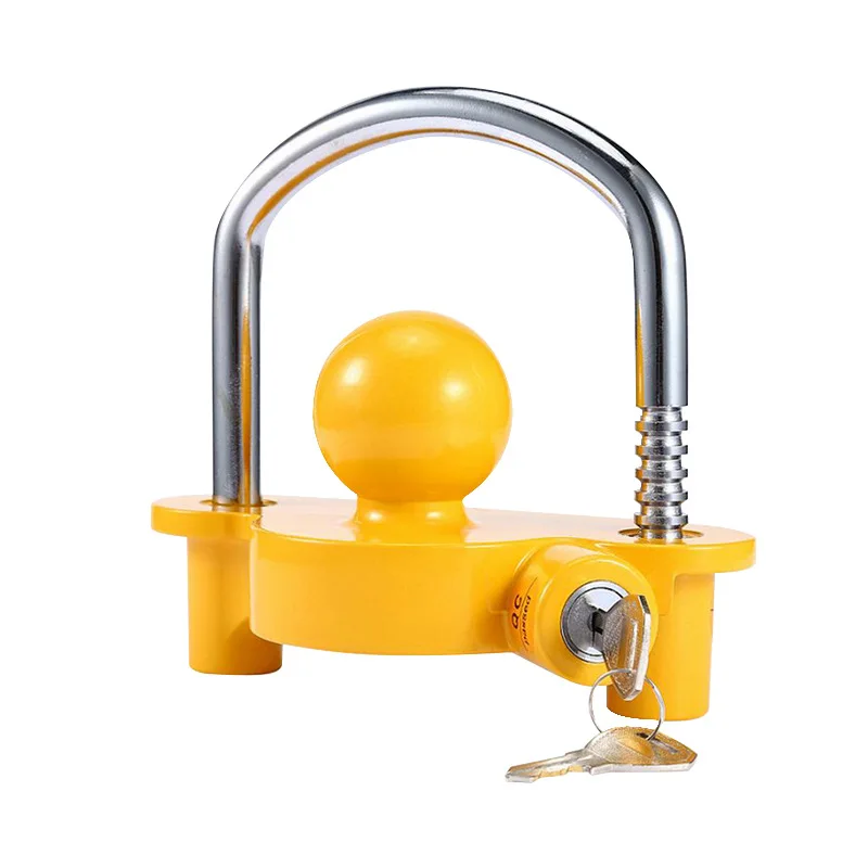 Universal Trailer Hitch Lock Caravan Tow Ball Coupling Yellow 2 Keys