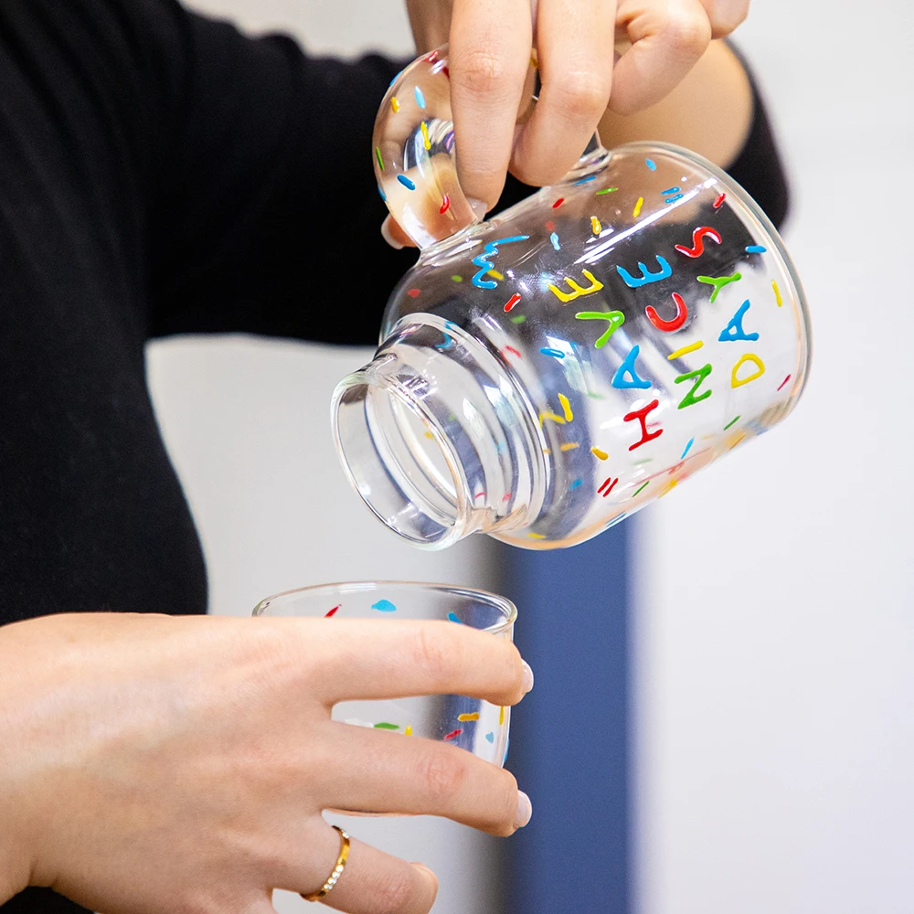 New Spot Decor Colored  Borosilicate Glass Teapot With Glass Cup Set Drinking Juice Water