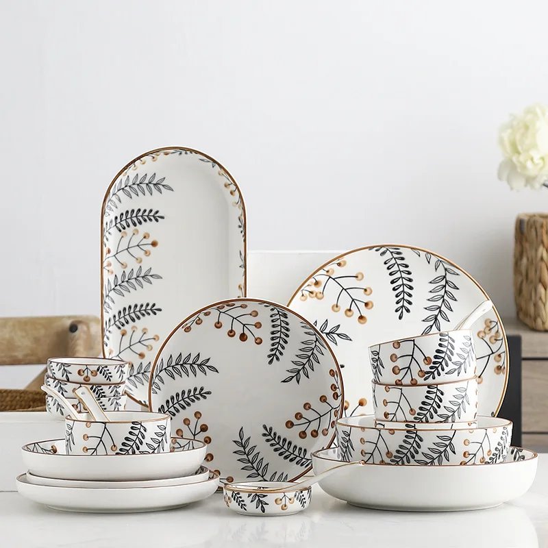 Ruili RL-R200315 Hand Painting Porcelain Plate High Quality Ceramic Platter Tray Flat Dinnerware Tableware