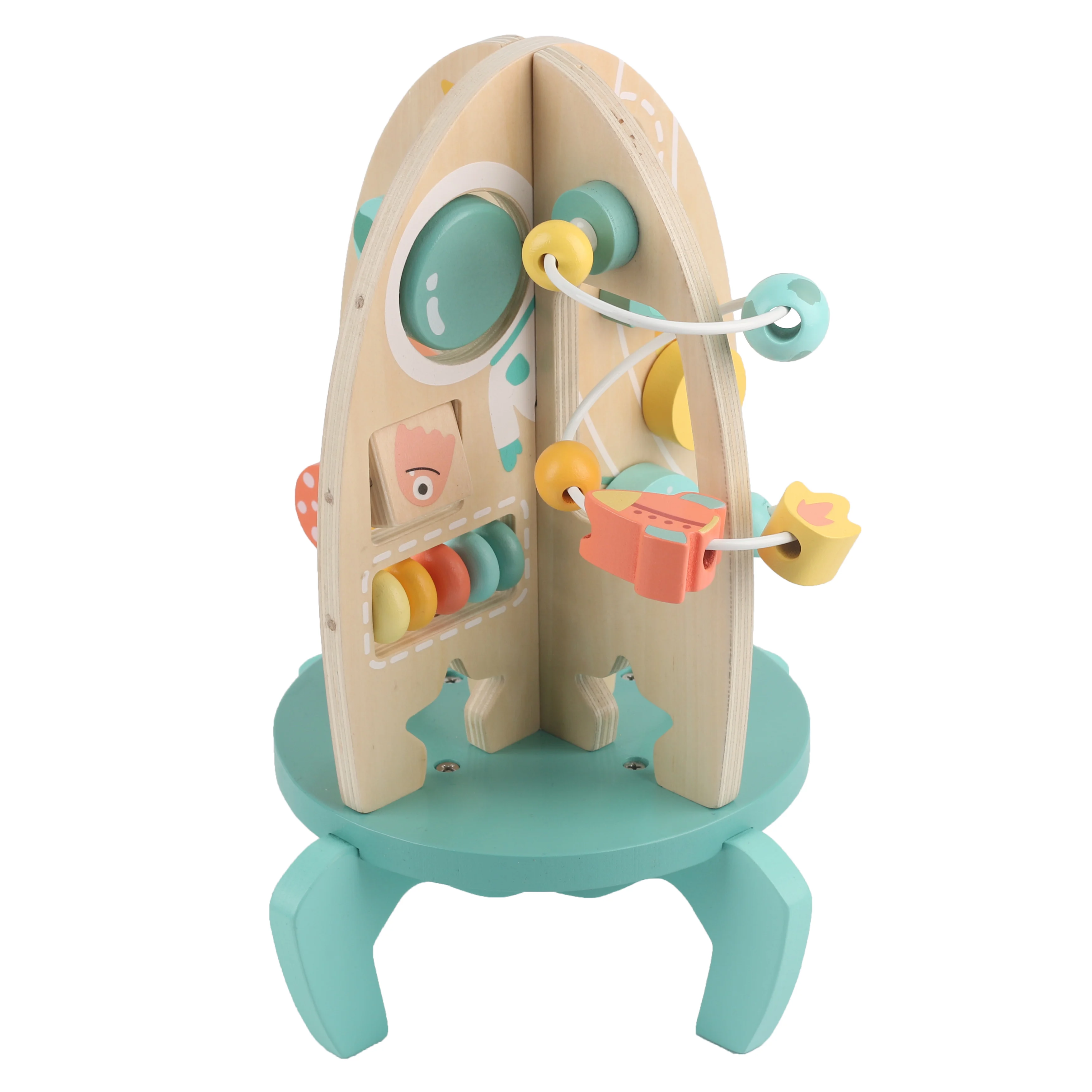 Hot Sale Kids Multifunctional Early Education Wooden Activity Cube Educational Toys Wooden Rocket Toys
