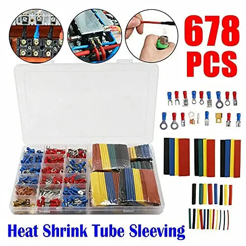678Pcs Insulated Spade Butt Splice Crimp Terminal 2:1 Electrical Cable Heat Shrink Tubing Sleeve Kit