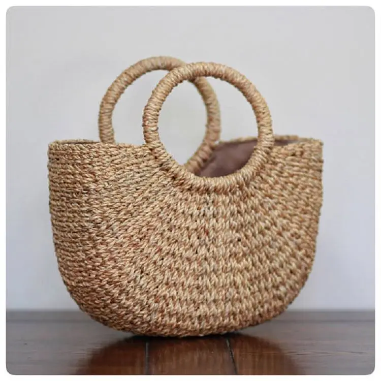 Women Vacation Casual Bohemian Big Tote Circle Handbag Hand Woven Round Beach Straw Bags