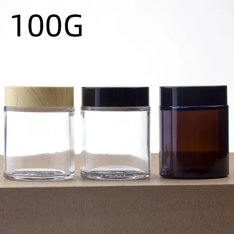 100g 50g 20g Glass Bottles With Bamboo Lid Cosmetic Face and Eye Frosted Wooden Jar Perfume Grain Cover Cream Glass Bottles