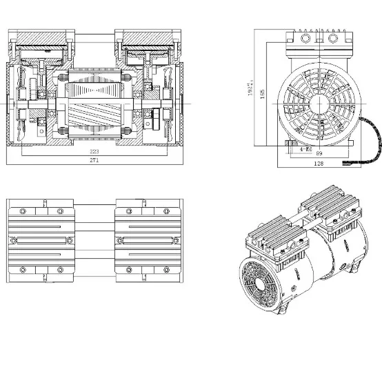 Direct driving air compressor oil free L/min bar oilless