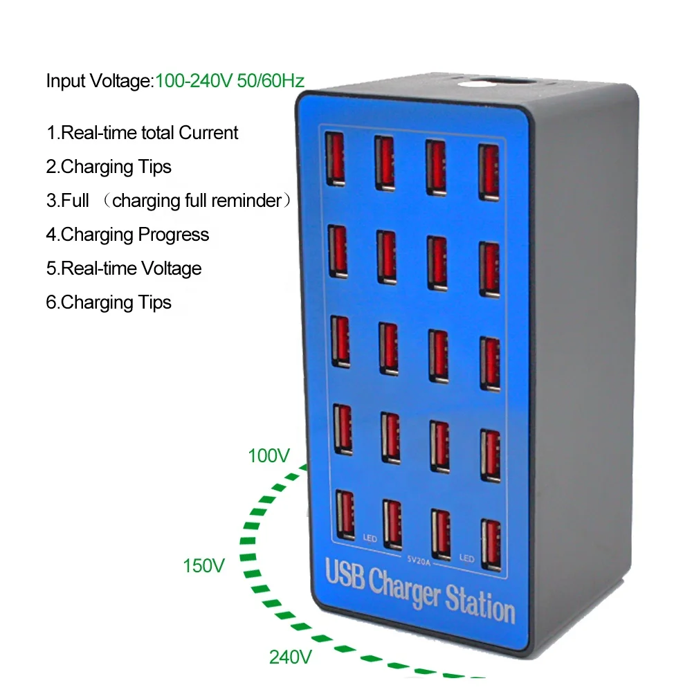 20-Port 20A 100W Multi USB Charger HUB USB Charging Station Dock Universal Mobile Phone Desktop Chargers for iphone