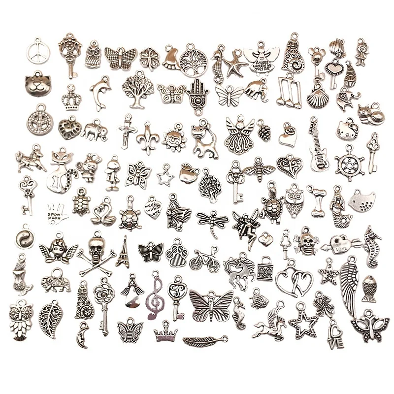 100Pcs Mixed Vintage Charms Beads pendant for DIY Bracelet Pendant Necklace Accessories For Jewelry Making Findings