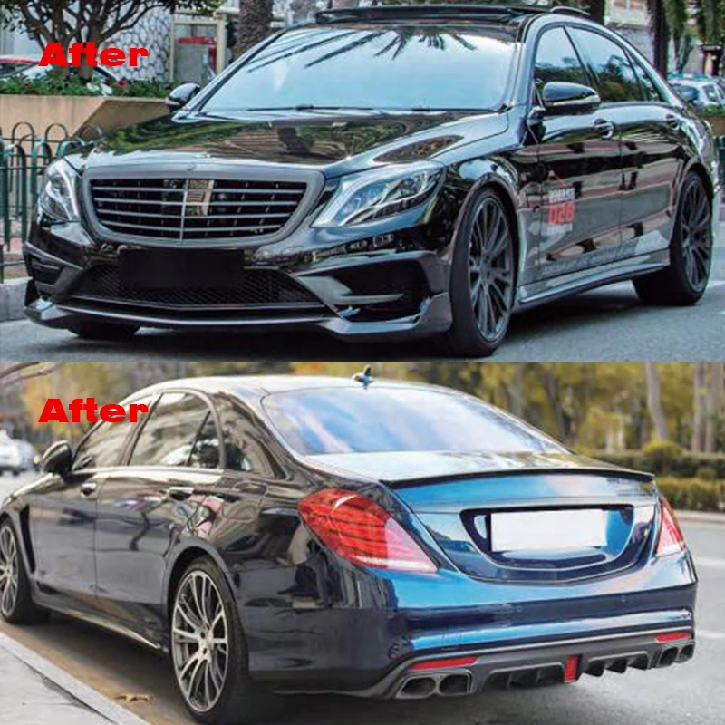 Car Bumpers Trim Kit for S-class W222 2014-2017 B700 Style Front Spoiler Fog Lamp Cover Rear Diffuser Exhaust Tips