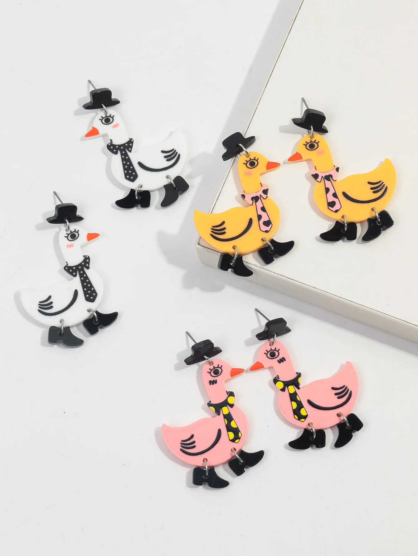 Cute Creative Cartoon Animal Earrings Fun Leather Shoes Spotted Tie Gentleman Hat Flexible Duck Acrylic Drop Earrings gift