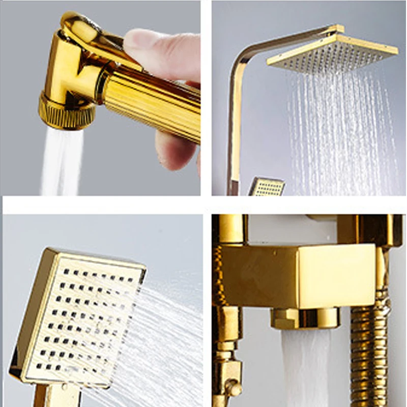 Shower Mixer Head Faucet Set Bathroom Wall Mounted Rainfall Gold Brass Square Contemporary Ceramic European Hot Cold Water Mixer