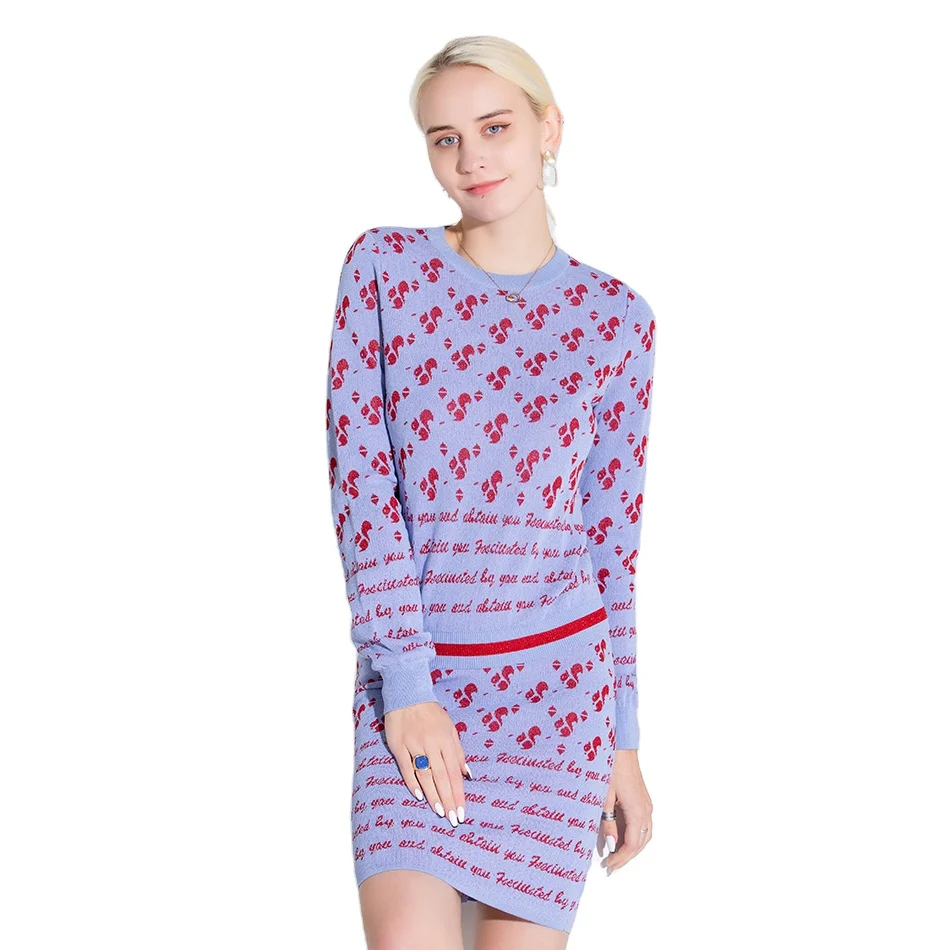 
Winter Sexy Outfits pullover tops heated sweater set ladies Two Piece knit sets for women mini skirt and crop sweater suit 
