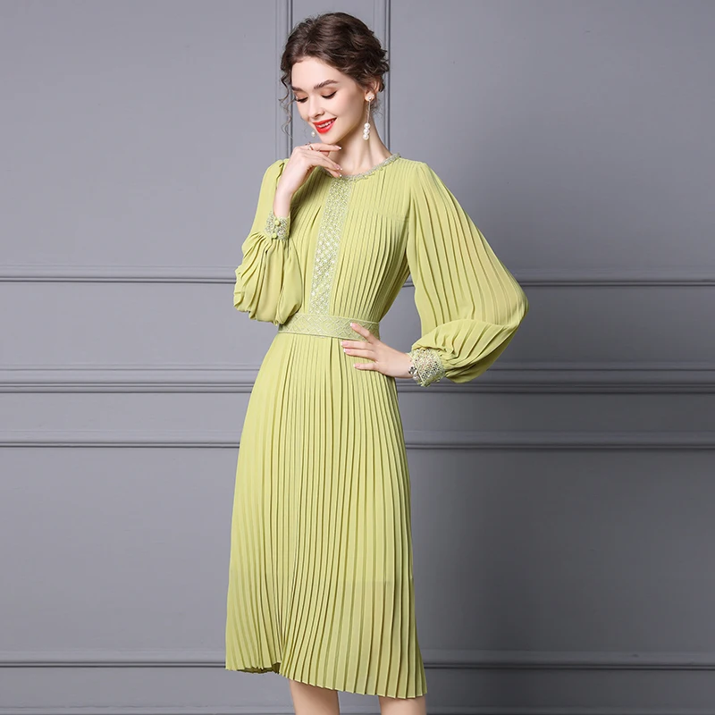 Hot sell Europe and American korea style casual chiffon maxi dress long sleeve