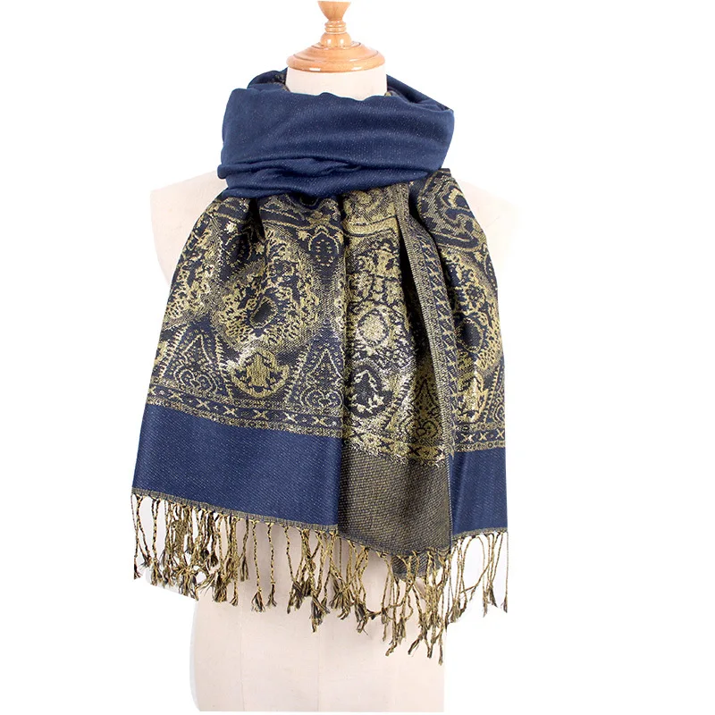 Headscarf Jacquard Cashew Scarf Lady Warm National Style Gold Wire Air-conditioning Shawl Woman Scarf