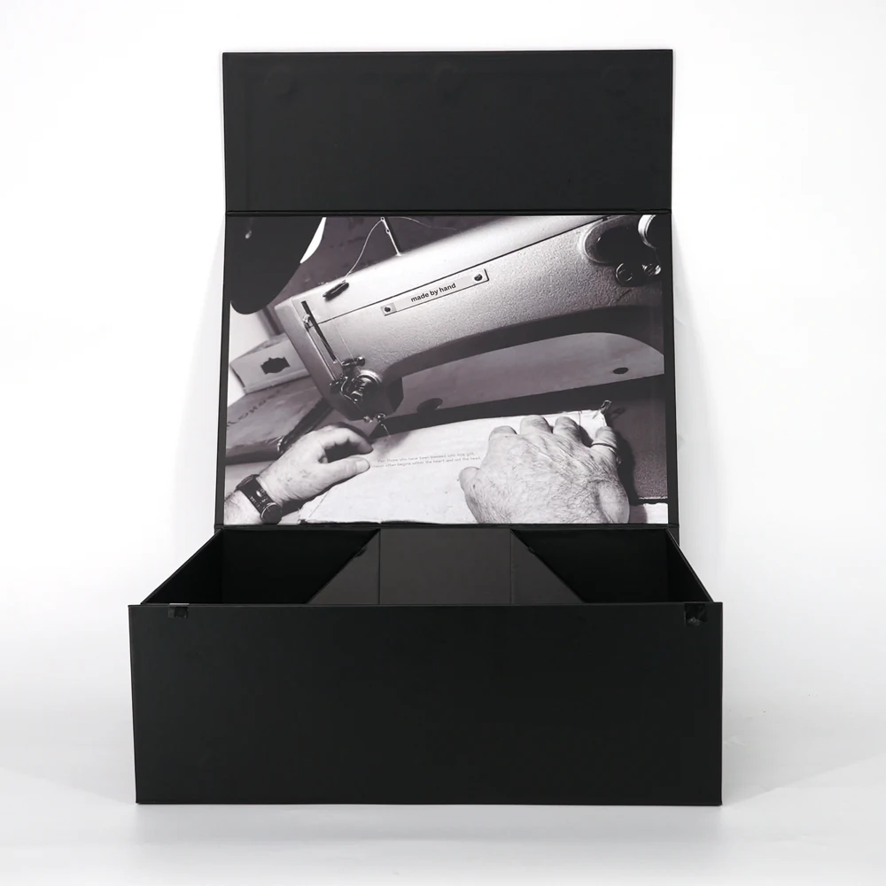 Customize Logo Printed Black Flap Foldable Magnetic Gift Box Rigid Paper Box for Clothes Shoe Packaging