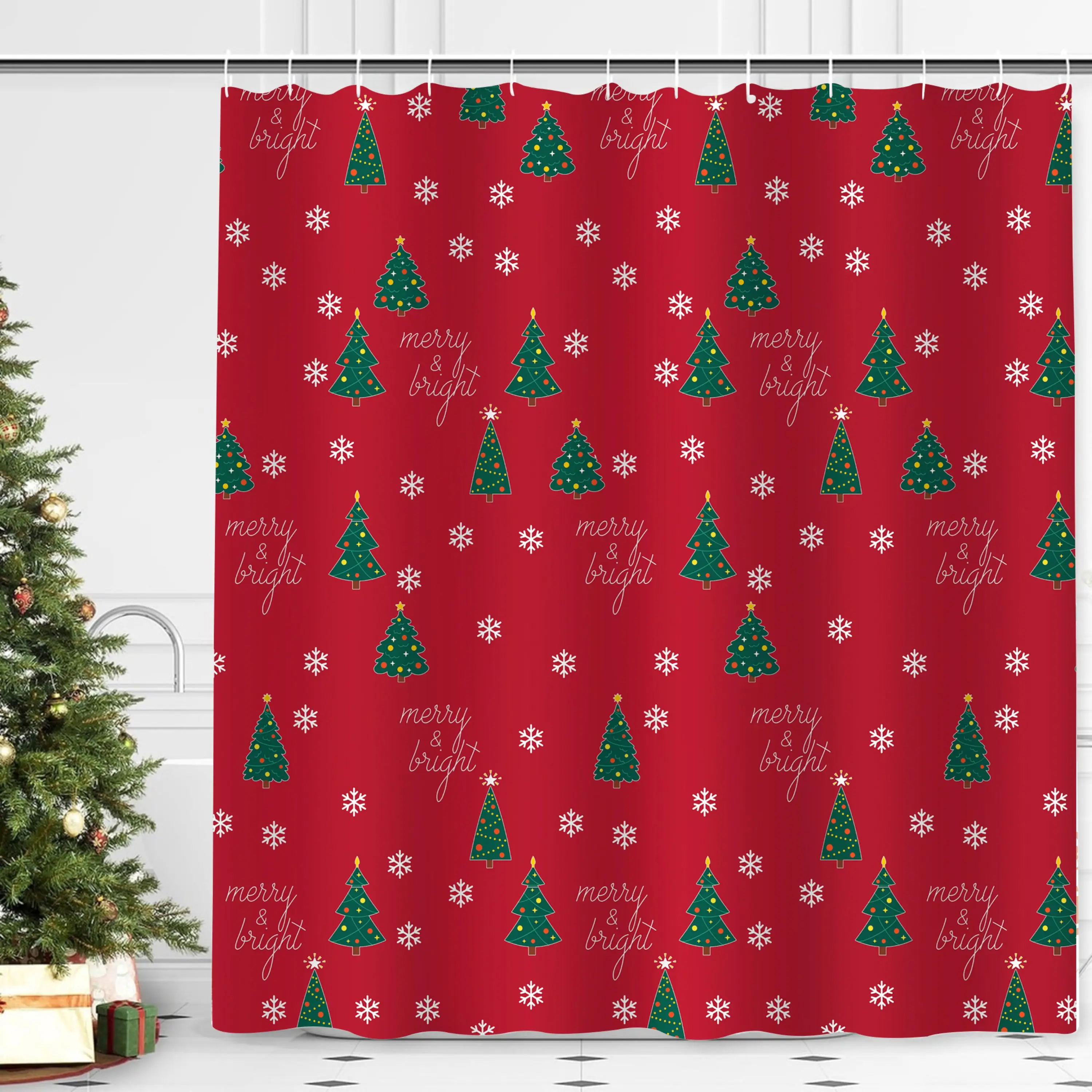 Skymoving New Novelty Wholesale Curtains for Shower Waterproof Christmas Printed Polyester Fabric Shower Curtains for Bathroom