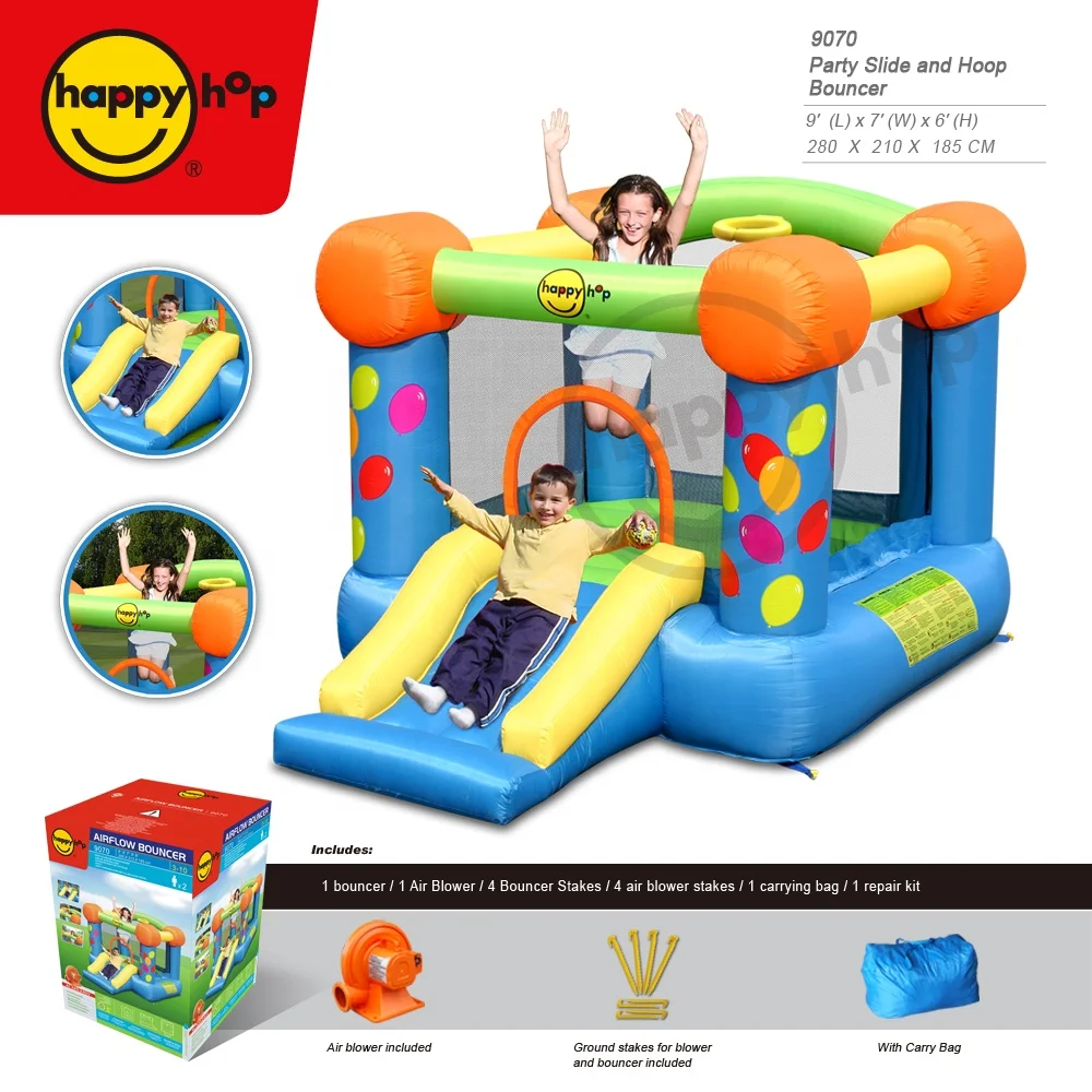 Happy Hop Inflatable Bounce-9070 Party Slide and Hoop Bouncer Inflatable Bouncer House with Slide