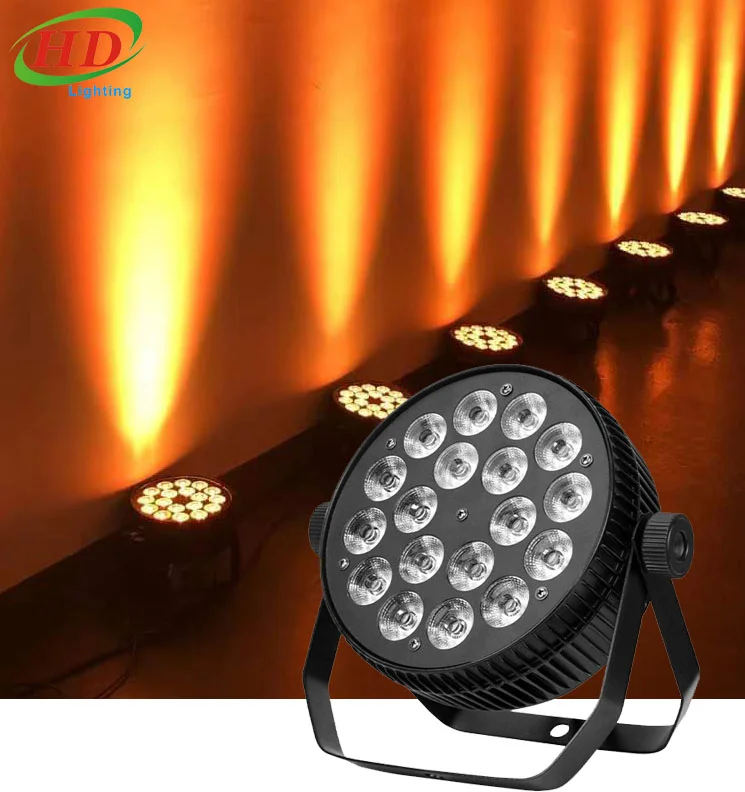 New 18x18W RGBWAUV 6IN1 Slim LED Par Flat DJ Stage Event Projection Lights DMX512 Control Mode