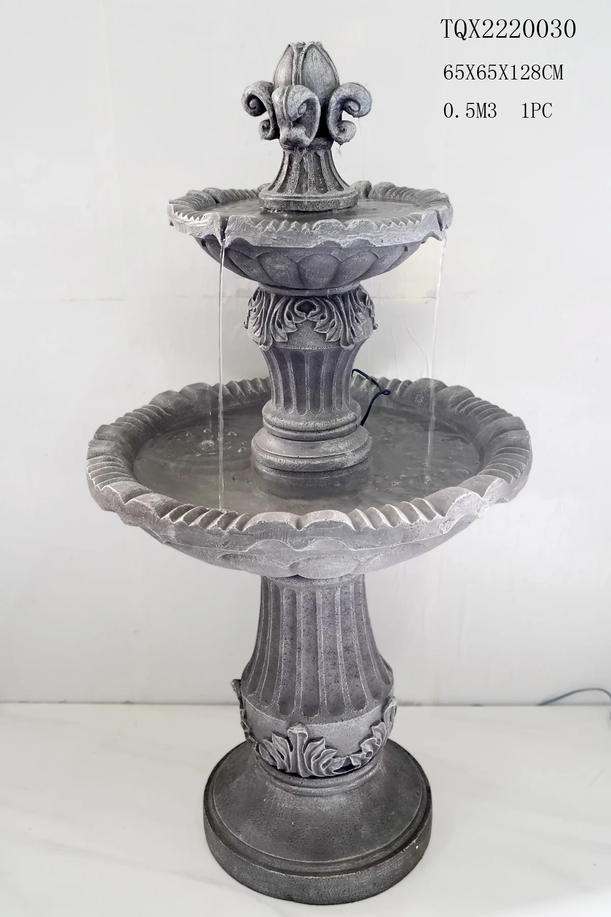 High Quality Modern Art Large Size Fiberglass 2 Tier Pedestal Fountain for Home Garden Decoration