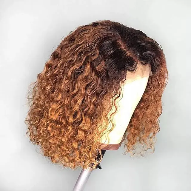 Ombre T1B/27 Wigs 13x4 Lace Front Closure Wigs Human Hair Pre Plucked Brazilian Virgin Hair Glueless Lace Short Curly Bob Wigs