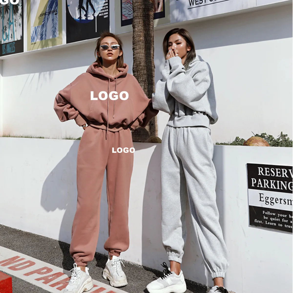 PDEP  wholesale solid color over size casual suit autumn sport wear women 2 pieces set gym hoodies jogging tracksuits for women