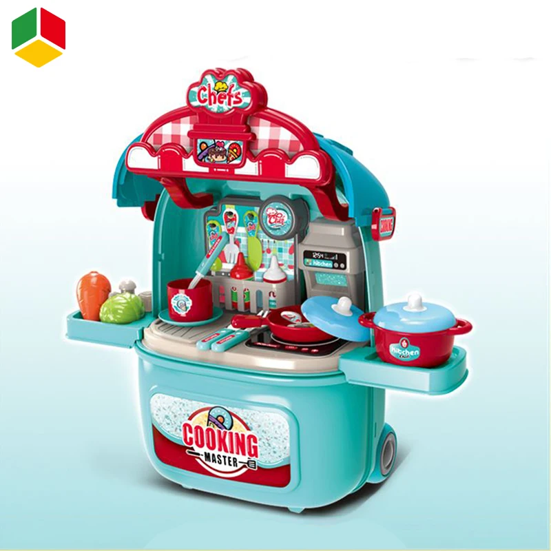 QS New 2 in 1 DIY Toys Role Playing Battery Operated Game Plastic Kid Pretend Educational Chef Kitchen Cooking Set Toys