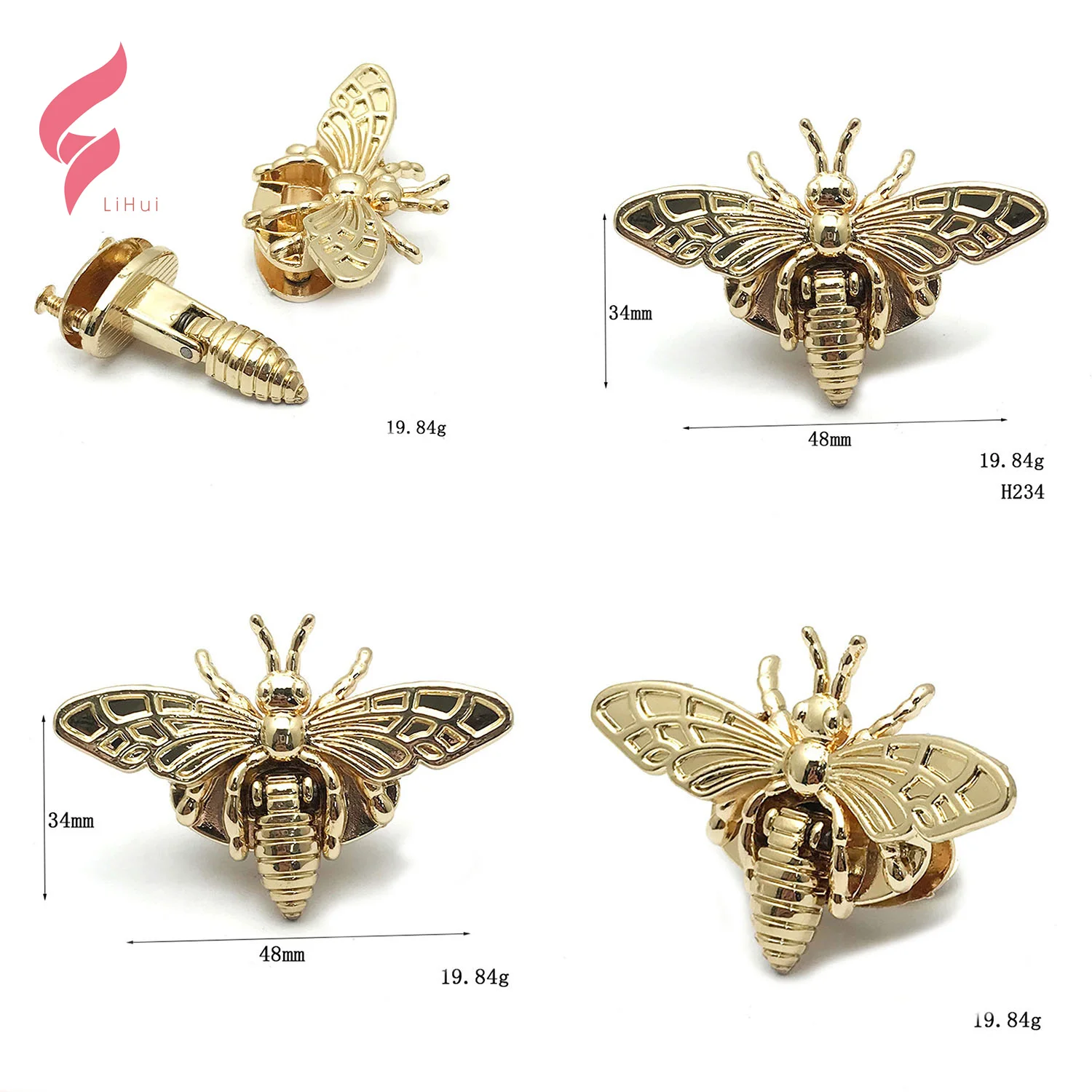 LiHui Hardware fashion bee shape buckle clasps metal accessories decoration bag various zinc alloy turn lock for handbags