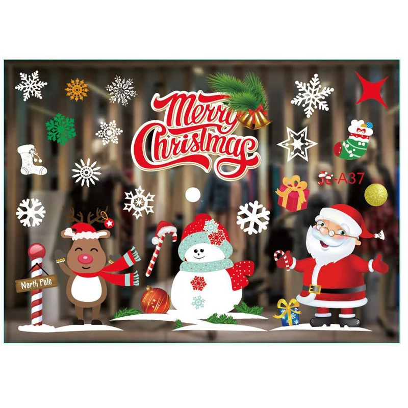 2024 Happy Christmas Sticker Die Cut Customized Snowflakes Pvc Static Cling Display Window Sticker Christmas Decorations