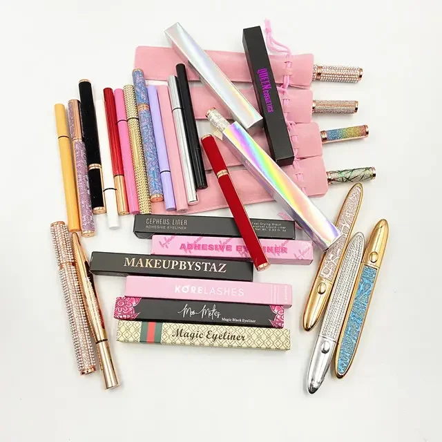 Wholesale Waterproof Fast Drying Eyelashes Liquid Liner Pen With Private Label Fashion Rhine Stone Magic Glue Adhesive Eyeliner