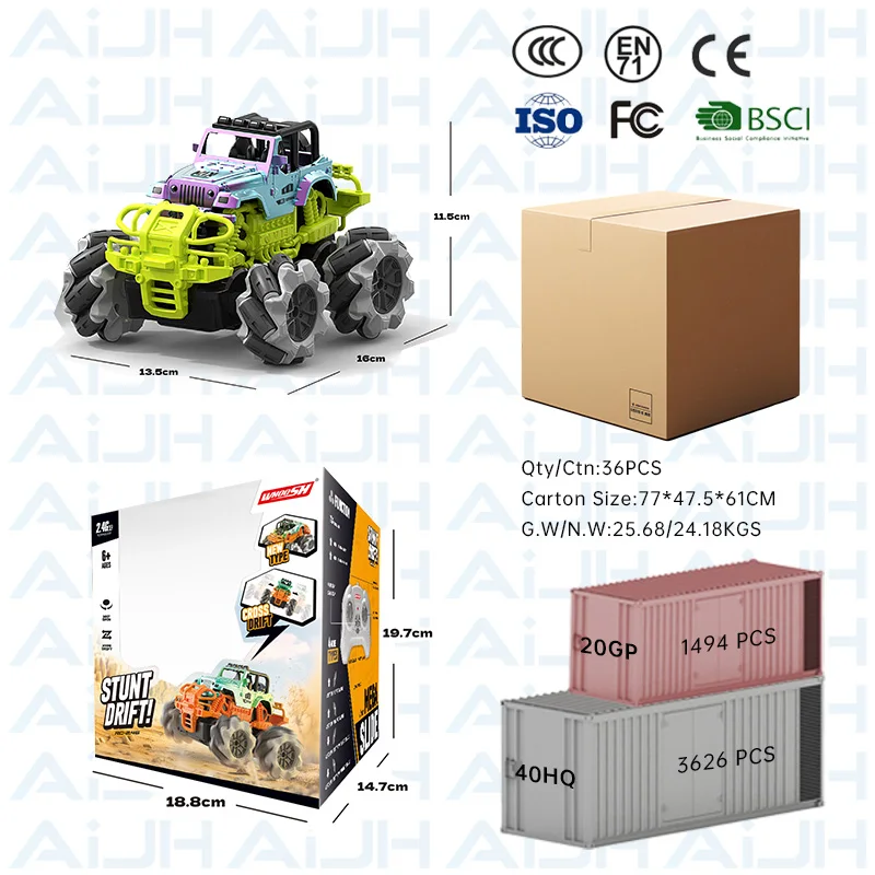 AiJH Fun RC Racing Drift Stunt Car With Charging Light USB Cable Included Remote Control Car  For Kids