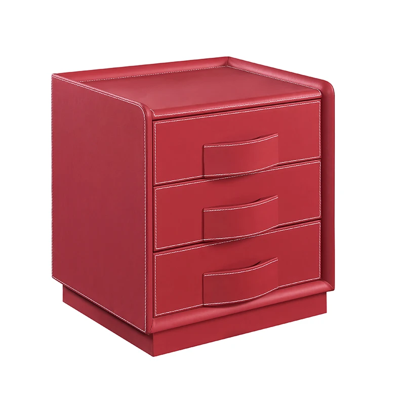 Bedroom Hotel Leather Nightstand 3 Mute Drawers Bed Side Table For Home Soild Wood Night Stand Table
