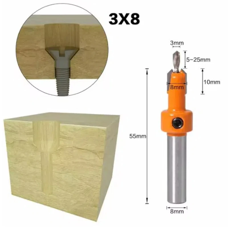 Woodworking countersink drill, taper hole drill, round handle alloy head wood self-tapping screw installation step drill