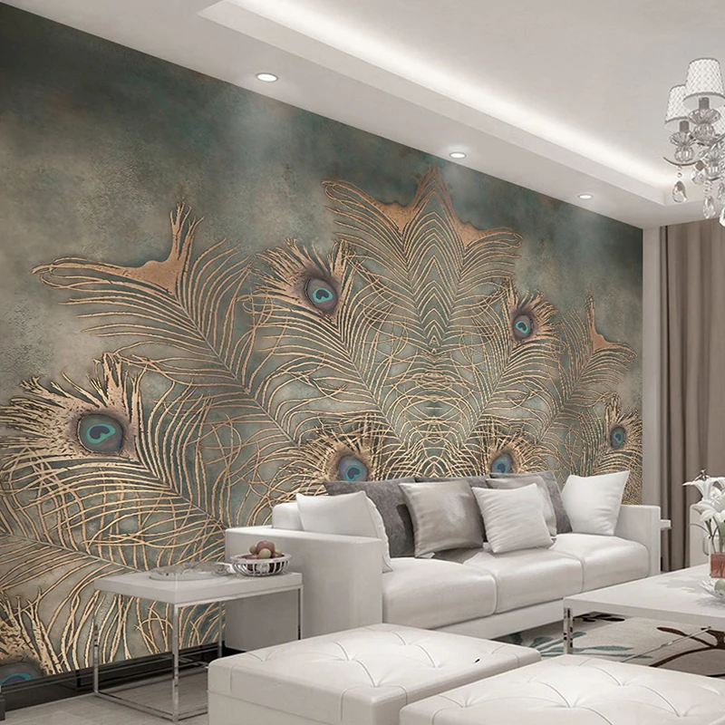 Custom Photo Wallpaper for Walls 3D Chinese Style Peacock Feather Abstract Art Wall Painting Interior Backdrop Wall Decor Mural