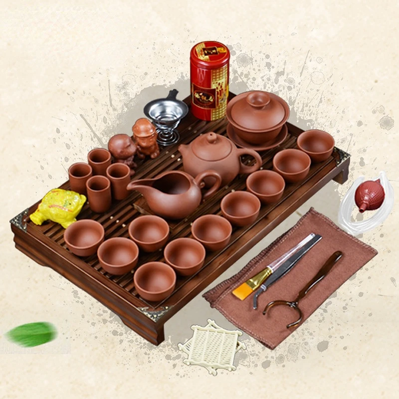 Chinese traditional Kung fu Tea sets with Tray Yixing zisha purple clay Gongfu Tea sets
