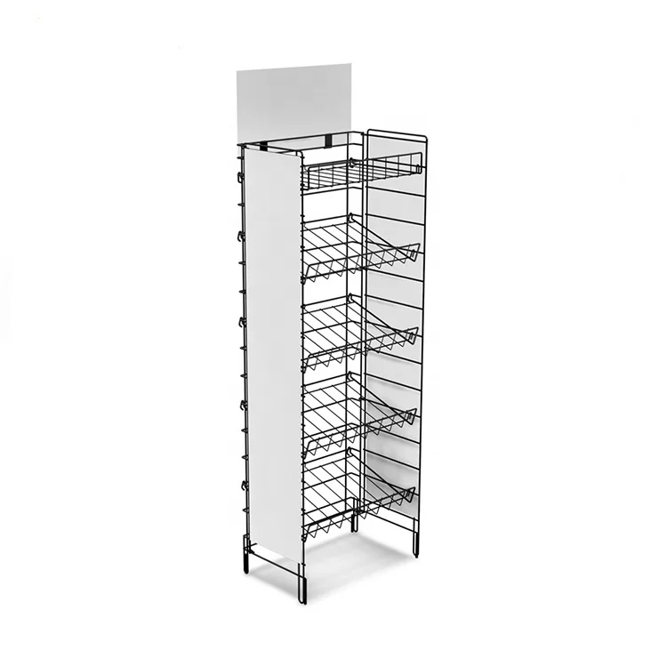 Convenience Store Multilayer Steel Storage Basket Stand Floor Rack Retail Metal Wire Bulk Food Snack Display Stand