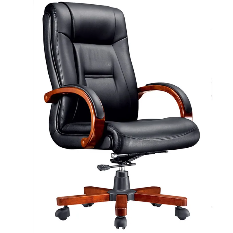 Hot-Sale Soft Comfortable Lift Swivel Office Chair Black Leather Executive Office Chair With Wooden Armrest
