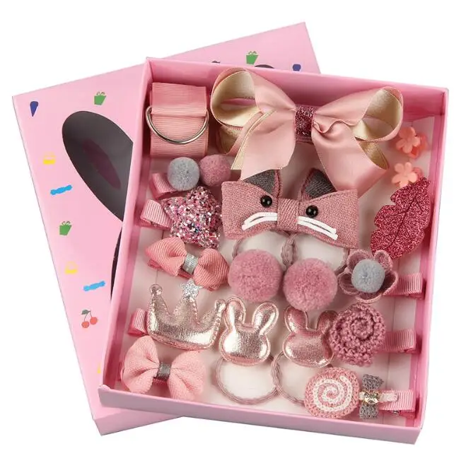  18 Pcs Children Hair Clips Set Little Girl Accessories Elastic Ties Gift Party