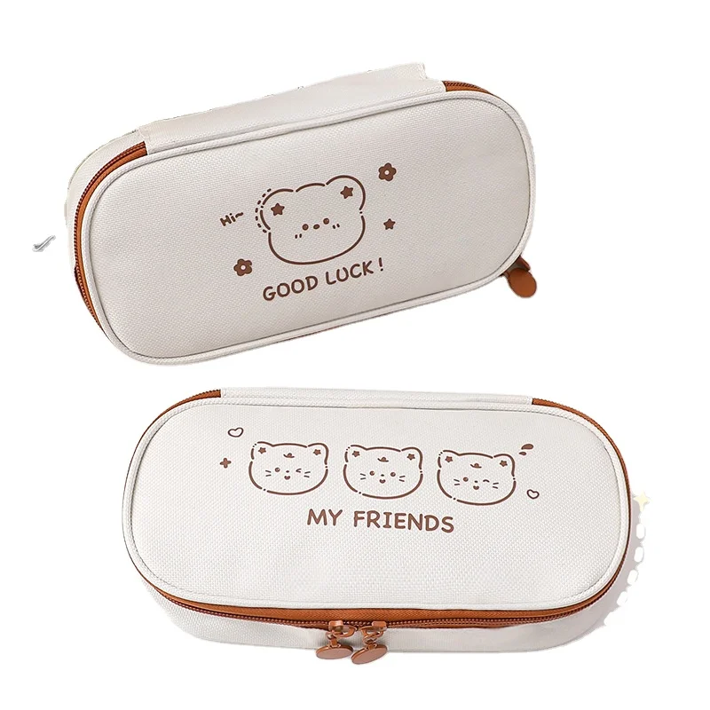 multifunction cute student kawaii anime cartoon big capacity school kids pouch box Canvas bear pencil case